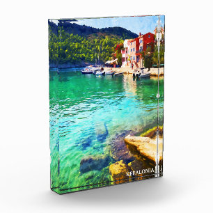 Bloc Photo Aquarelle Kefalonia Grèce Vue côtière