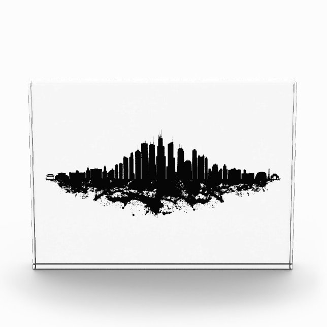 Bloc Photo Aquarelle Skyline de Chicago noir et blanc (Devant)