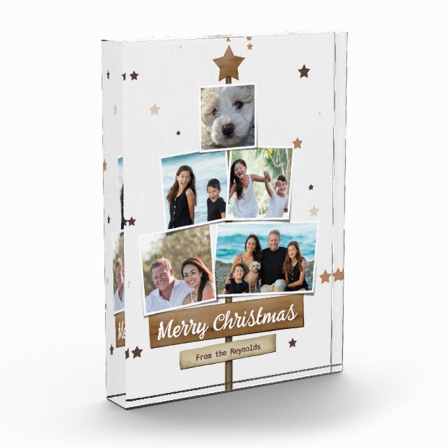 Bloc Photo Arbre de Noël en bois rustique | 5 Photos Collage (Gauche)