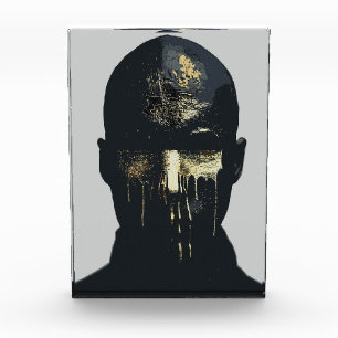 Bloc Photo Art abstrait de portrait minimaliste noir et or