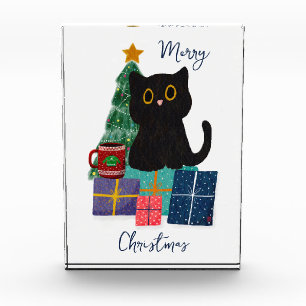 Bloc Photo Art de café de chat noir mignon Noël festif