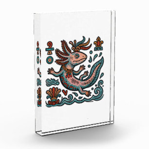 Bloc Photo Axolotl aztèque Xolotl pierre érodée art tribal bo