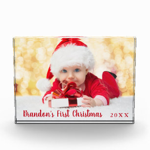 Bloc Photo Baby First Christmas Red Script