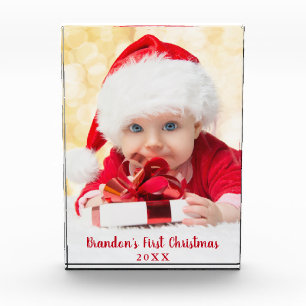 Bloc Photo Baby First Christmas Red Script L