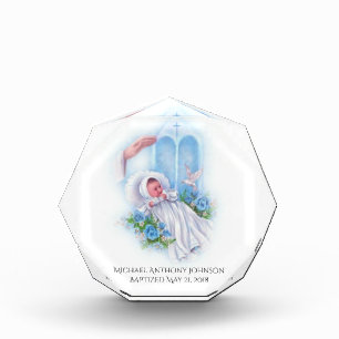 Bloc Photo Baptême Baby Boy Blue Flowers Croix