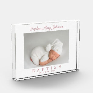 Bloc Photo Baptême de fille avec écriture rose élégante