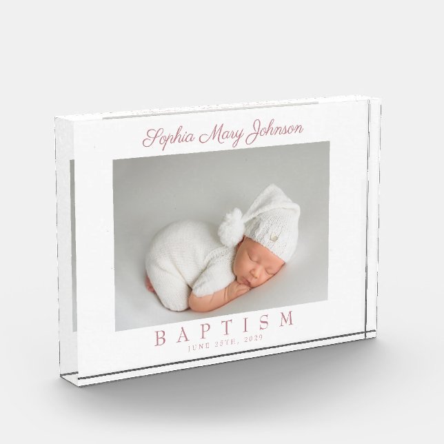 Bloc Photo Baptême de fille avec écriture rose élégante  (Gauche)