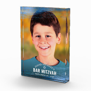 Bloc Photo Bar Mitzvah Blue Foil Brush Bold Modern Typographi