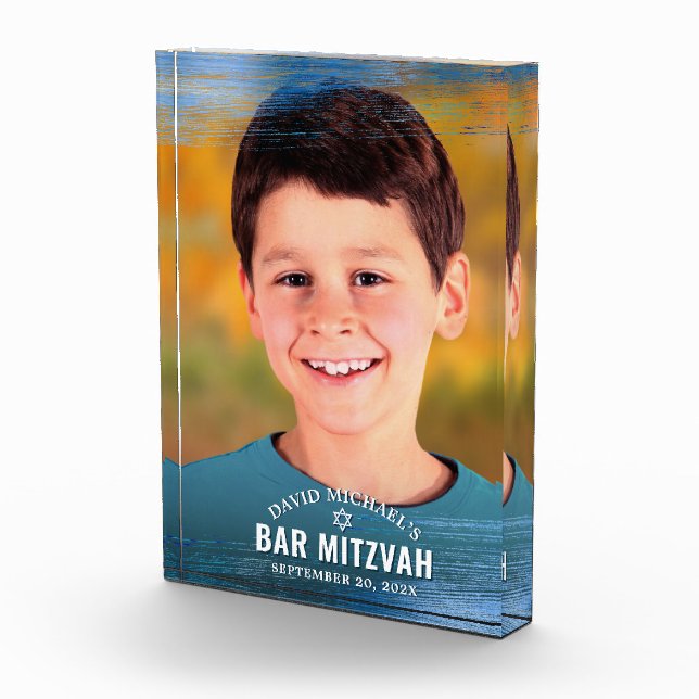 Bloc Photo Bar Mitzvah Blue Foil Brush Bold Modern Typographi (Droite)