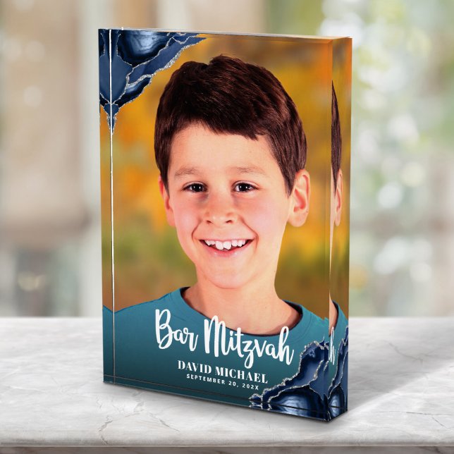 Bloc Photo Bar Mitzvah Script moderne Marine Blue Agate Keeps (Créateur téléchargé)