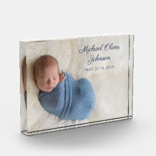 Bloc Photo Bébé avec Nom Bleu et Date de Naissance
