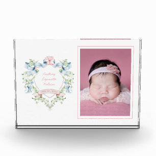 Bloc Photo Bébé Bleu et rose Grandmillennial Ribbon Crest