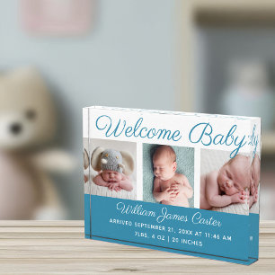 Bloc Photo Bébé Garçon Bleu Collage Cursif Script mignon