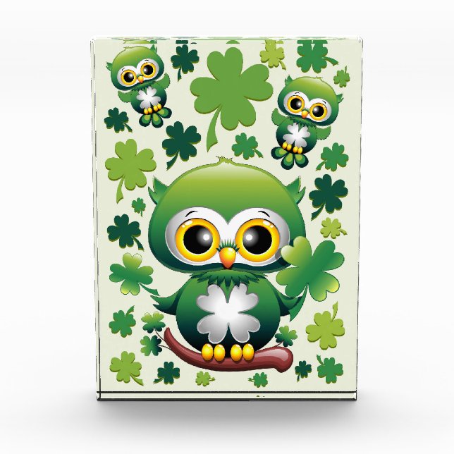 Bloc Photo Bébé Hibou Mignon St Patrick Dessin Animé (Devant)