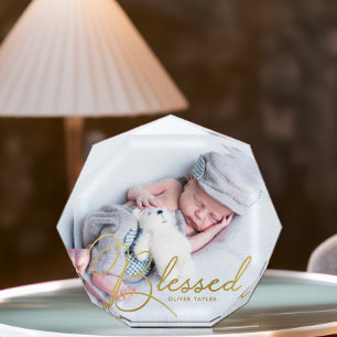 Bloc Photo Bébé personnalisé effet feuille d'or "Béni"