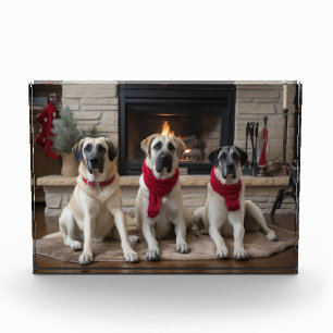 Bloc Photo Berger d'Anatolie au coin de la cheminée Noël