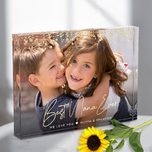 Bloc Photo Best Nana Ever Gold Parties scintillant Script Nom