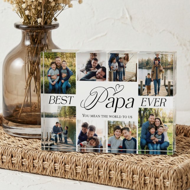 Bloc Photo Best Papa Ever Heart Family Photo Collage keepsake (Best Papa Ever Heart Family Photo Collage keepsake Block)