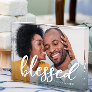 Bloc Photo Blessed Script with Name Photo Block