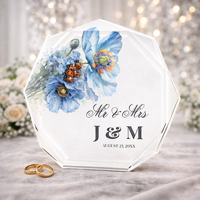Bloc Photo Blue Floral Keepsake Newlyweds Gift Bride  Groom  (Créateur téléchargé)