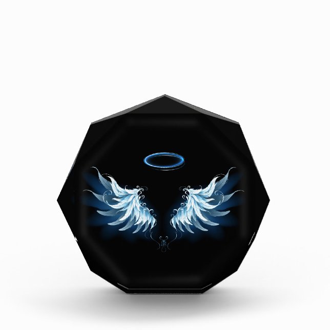 Bloc Photo Blue Glowing Angel Wings on black background (Devant)