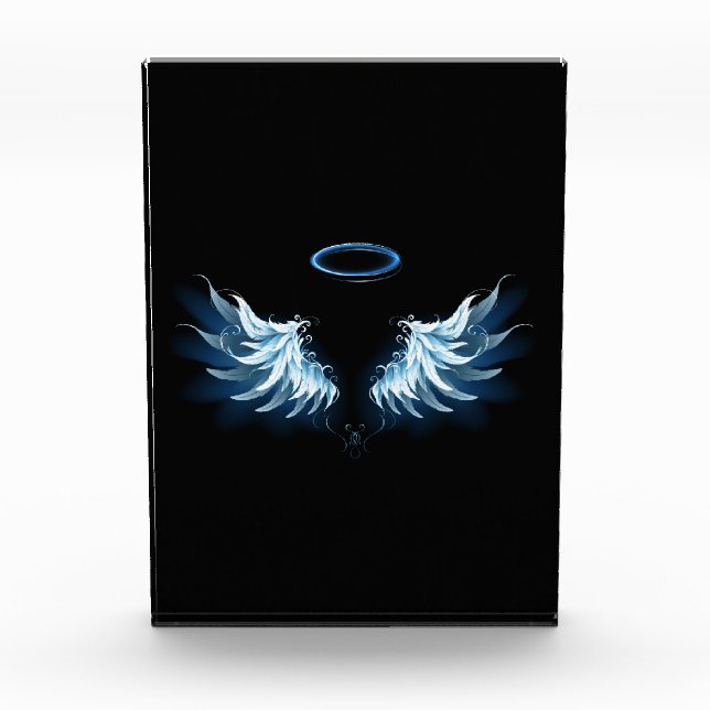 Bloc Photo Blue Glowing Angel Wings on black background (Devant)