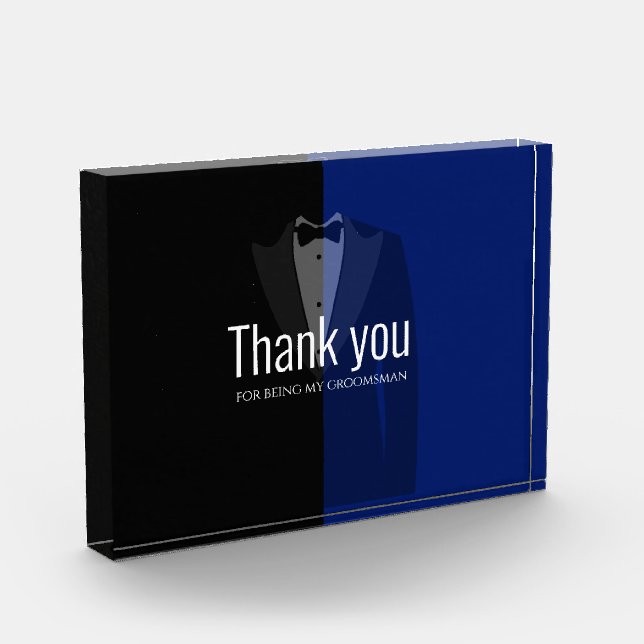 Bloc Photo Blue/noir tuxedo print bachelor party en faveur de (Gauche)