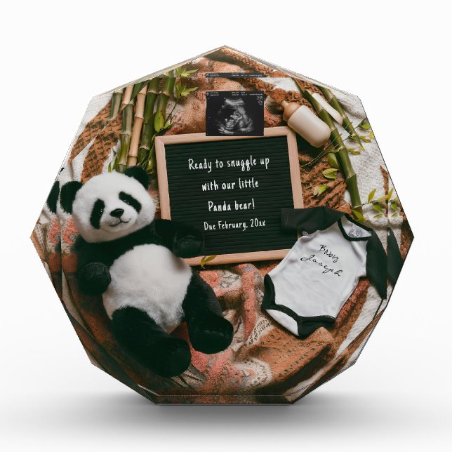 Bloc Photo Boho neutre Grossesse Faire-part Cute Panda (Devant)
