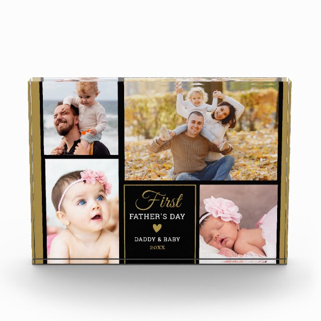 Bloc Photo Bonne Première Fête des pères 4 Photo Noir Et Or (Devant)