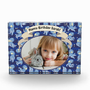 Bloc Photo Boo Octopus Blue Cute Anniversaire de enfant Party
