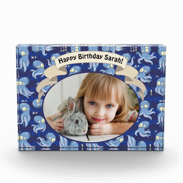 Bloc Photo Boo Octopus Blue Cute Anniversaire de enfant Party (Devant)