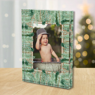 Bloc Photo Bordure de la branche de pin d'aquarelle