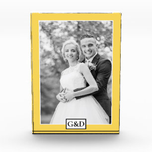 Bloc Photo Bordure jaune moutarde élégante et mariage avec in