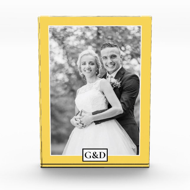 Bloc Photo Bordure jaune moutarde élégante et mariage avec in (Devant)