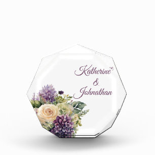 Bloc Photo Bouquet de fleurs violettes d'aquarelle Mariage