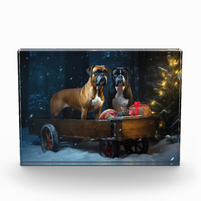 Bloc Photo Boxer Snowy Sleigh Décor de Noël (Devant)