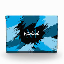 Brosse nuances de nom bleu avec monogramme