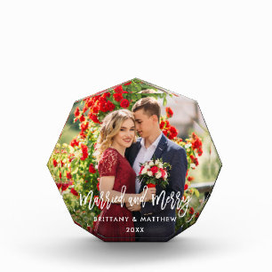 Bloc Photo Brush Script Marié & Joyeux Mariage photo Octagon