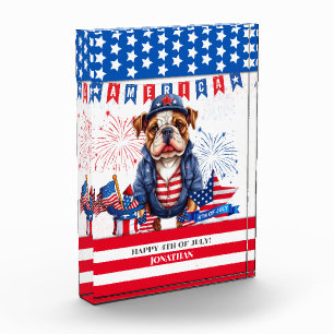 Bloc Photo Bulldog Happy 4 juillet Fête de l'Indépendance amé