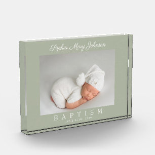 Bloc Photo Cadeau de baptême vert sauge élégant