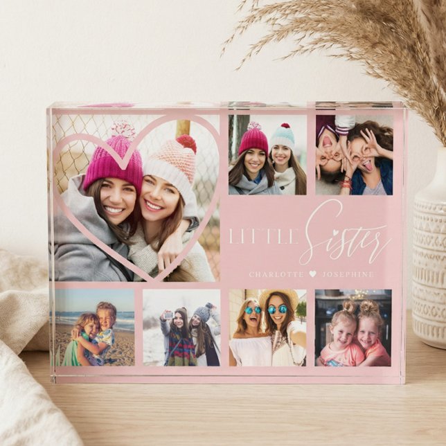 Bloc Photo Cadeau Pour Petite Soeur 7 Photo Collage Coeur BFF (Little Sister BFF Heart Photo Collage Keepsake)