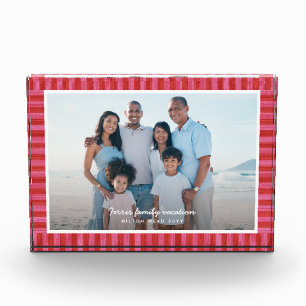 Bloc Photo Cadre rayé rose rouge avec texte personnalisé 
