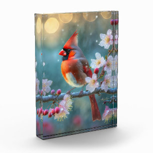 Bloc Photo Cardinal mâle au clair de lune Cerisiers en fleurs