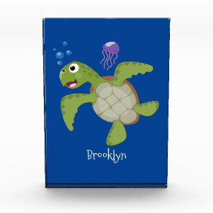 Bloc Photo Caricature joyeuse de tortue de mer verte mignonne