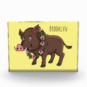 Bloc Photo Caricature mignonne sanglier et fleurs