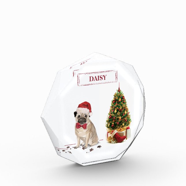 Bloc Photo Carlin drôle Chien de Noël avec arbre (Gauche)