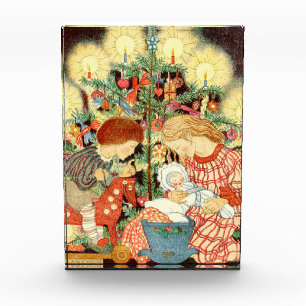 Bloc Photo Carte de Noël Vintage   Enfants de l'arbre de Noël