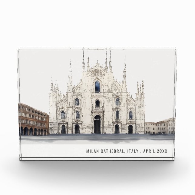 Bloc Photo Cathédrale de Milan Italie Aquarelle Voyage italie (Devant)