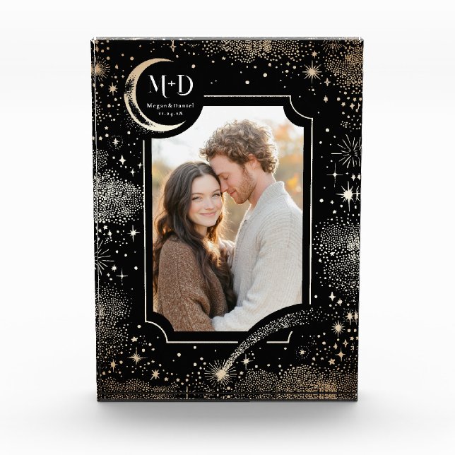 Bloc Photo Céleste Lune Étoiles Starry Mariage de nuit Photo (Devant)