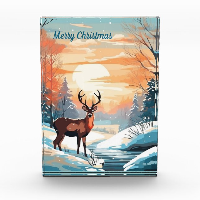 Bloc Photo Cerf couché de soleil d'hiver (Devant)